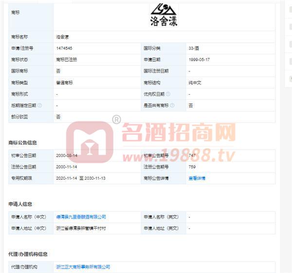 洛舍漾第1474545號(hào)商標(biāo)注冊(cè)證