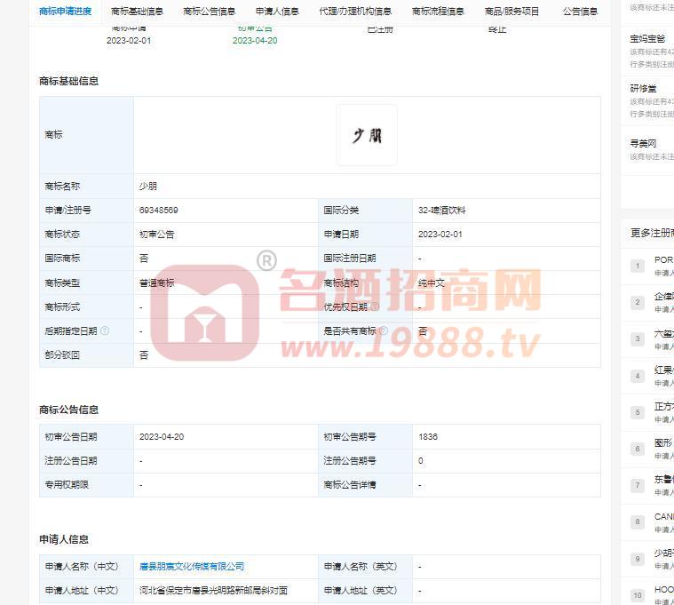 少朋商標注冊證